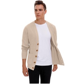 Sailwind Men's Cardigan Pullover Cardigan V Neck Winter Jacket Classic Warm Long Sleeve Cardigan with Buttons and Pockets, beige