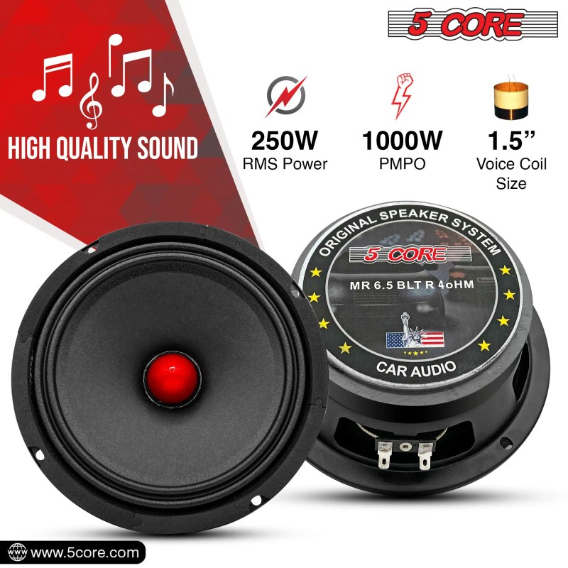 Replacement 6.5" Inch Mid-Range Pro Audio Car Speakers 1600W Max