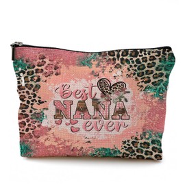 QGFM Nana Makeup Cosmetic Bag - Mother's Day Gift, Grandma Gift from Grandkids, Best Nana Ever Leopard Small Makeup Bag for Purse