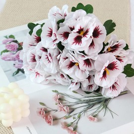 SOMYTING Artificial Pansies Flowers Outdoor 10 Bundles Faux Flowers UV Resistant Plastic Plants Artificial Silk Flowers for Front Porch Garden Window Box Hanging Planter Decoration (White, 10PCS)