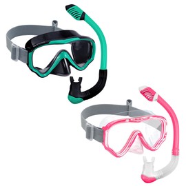 Vvinca 2 Pack Snorkeling Gear for Kids Dry Top Kids Snorkel Set for Boys Girls Junior Youth Children Age 4-14 Swim Goggles with Nose Cover Anti-Fog Panoramic View Adjustable Elastic Diving Mask