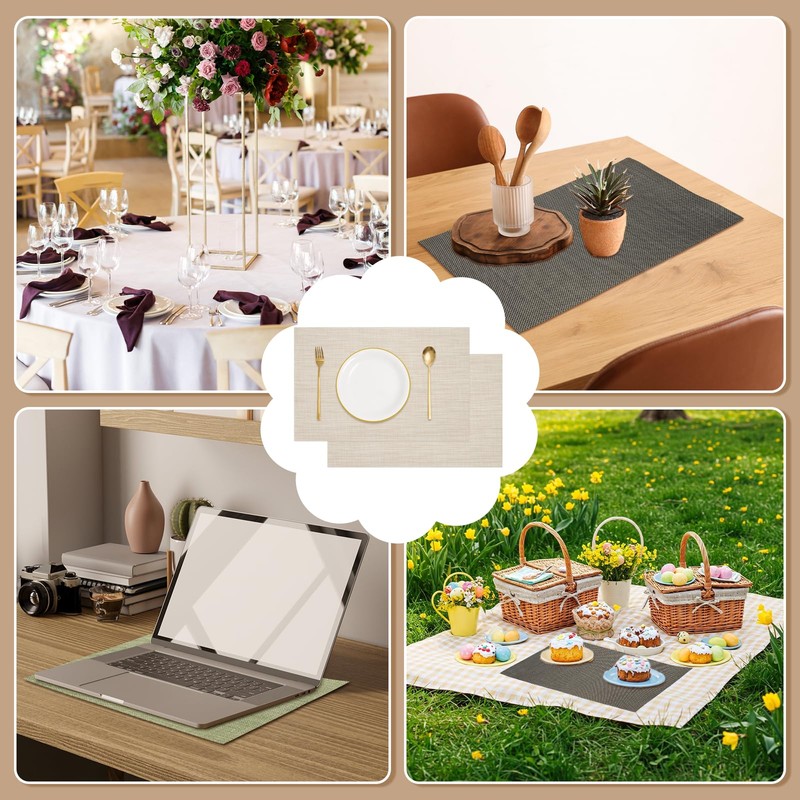 sourcing map Faux Linen Placemats, 12x18 Inch Heat Resistant Place