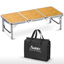 Anbte 3ft Low Folding Picnic Table, Thicker Aluminum Small Camping Table with Storage Bag, Portable Handle, Lightweight, for Camping Beach Party Picnic Floor, 34.2" x 15.7" x 10.3", Yellow
