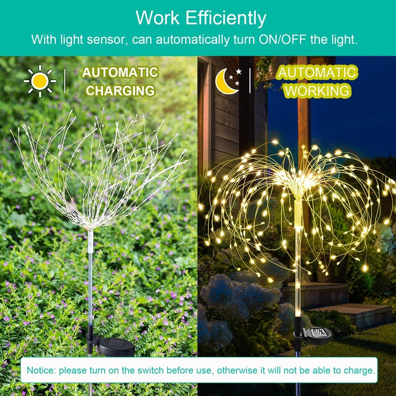 Ovker Solar Garden Lights, Solar Fireworks Lights, 120 LEDs, 2