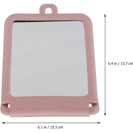 Espejo de Maquillaje de Sobremesa Pequeño Rosa Soporte para Dormitorio Fibra de Trigo y Superficie Reflectante, Uso de Mano y Viaje