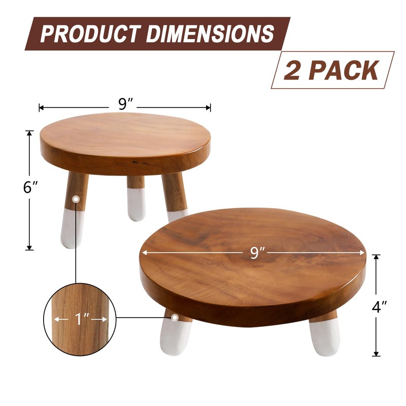 JOLLYMER 9” Round Dip Dyed Teak Plant Stand |Wood Risers