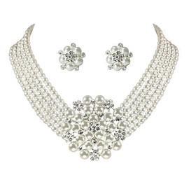 ROFIFY Audrey Hepburn Style Faux Pearl Necklace Set Strand Ear clip Wedding Inspired by Breakfast at Tiffany's for Women LFFJ036 JIA