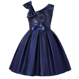 Cichic Girls Dresses Flower Girl Wedding Dress Elegant Dresses for Party 2-9T (4-5 Years, Blue Sequins)