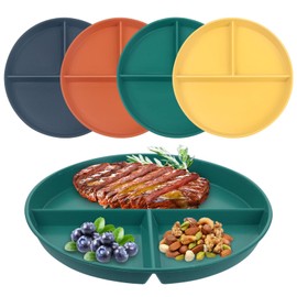 GOTRUST Divided Dinner Plate Sets, 4 Pieces Unbreakable Plates with Diets, Split Dinner Plates Made of Premium PP, BPA-Free for Children, Adults