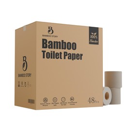 48 Bulk Premium Unbleached Bamboo Toilet Paper, Plant-Based, PFAS Free, 3PLY & 300 Sheets, FSC Certified, Organic Brown, Chlorine Free, Plastic Free, BPA Free, Septic Safe Toilet Tissue (48)