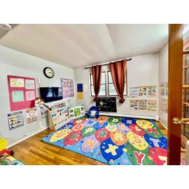 HR-ABC/Alphabet Balloons Party Accent Kids (4'11" x 6'11") Boys/Girls/Children/Toddler Educational Play mat for School/Daycare/Nursery Non-Slip Area Rug/Carpet-Teachers/Students (Blue/Multi)