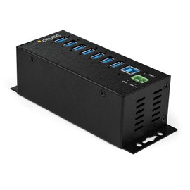 StarTech.com 7 Port USB Hub with Power Adapter - Surge Protection - Metal Industrial USB 3.0 Data Transfer Hub - Din Rail, Wall or Desk Mountable - High Speed USB 3.1 Gen 1 5Gbps Hub (HB30A7AME)