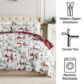 Southshore Fine Living, Inc. Christmas Bedding, Queen Duvet Cover/Full Size Comforter Cover with 2 Pillow Shams, Reversible Holiday Bedding Set, Duvet Cover Full/Queen - Farmhouse Christmas Print