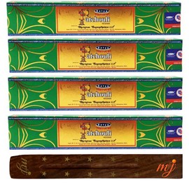 Original Satya Nag Champa Natural Patchouli Incense Sticks | with M&J incense sticks holder | x4 pack | for Aromatherapy, Spa, Yoga, Weddings, Meditation, Healing, Positivity and Relaxation