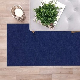 Custom Size Blue Solid Plain Rubber Backed Non-Slip Hallway Stair Runner Rug Carpet 31 inch Wide Choose Your Length 31in X 10ft