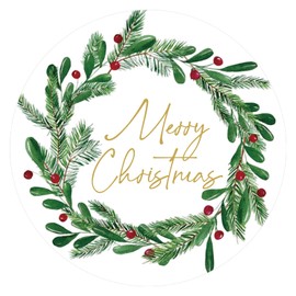 Alynta Merry Christmas Stickers - 2 Inch Holiday Stickers 120Pcs Large Round Christmas Card Sticker Labels Xmas Holly Berries Wreath Sticker for Envelope Seals Card Ornament (Gold)