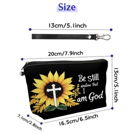 FQSXFIFN Leather Makeup Bag with Detachable Tape, Waterproof Portable Samll Cosmetic Bag Travel Accessories Organizer, Travel Toiletry Bag for Women Man, Sunflower Cross Make up Bag