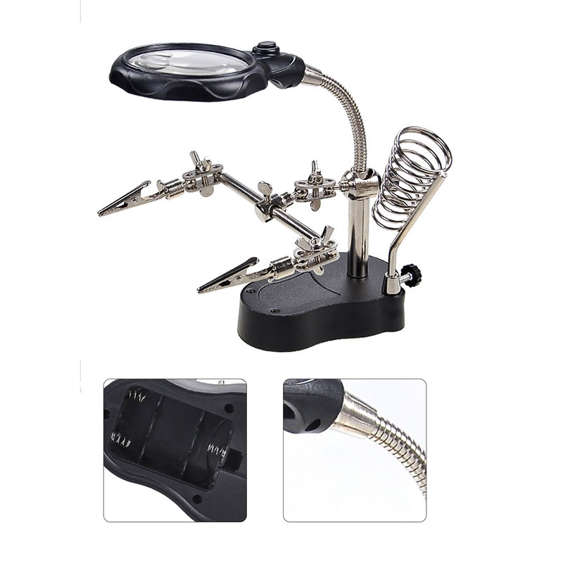 Magnifying Glass Soldering Station LED Lamp Magnifier with Auxiliary Clips