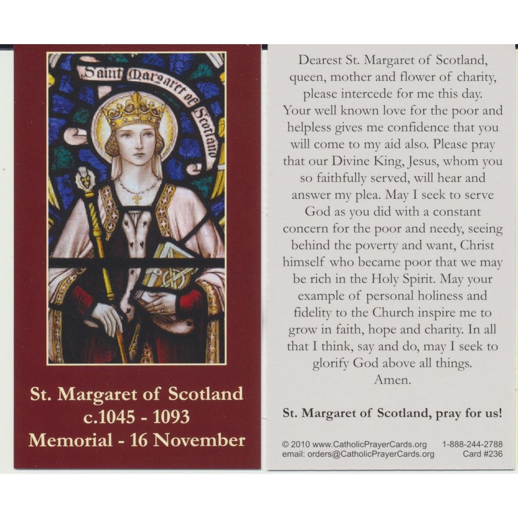 Saint Margaret of Scotland Holy Card Mother of Charity Free Cross Bookmark