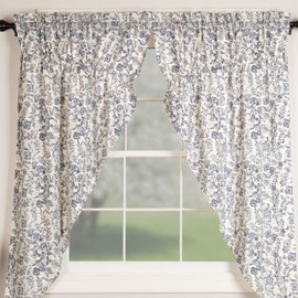 Piper Classics Doylestown - Cortinas de pradera florales azules, guirnaldas reunidas, 63 pulgadas de largo, estampado de flores de color crema, casa de campo clásico, tratamiento de ventana de campo