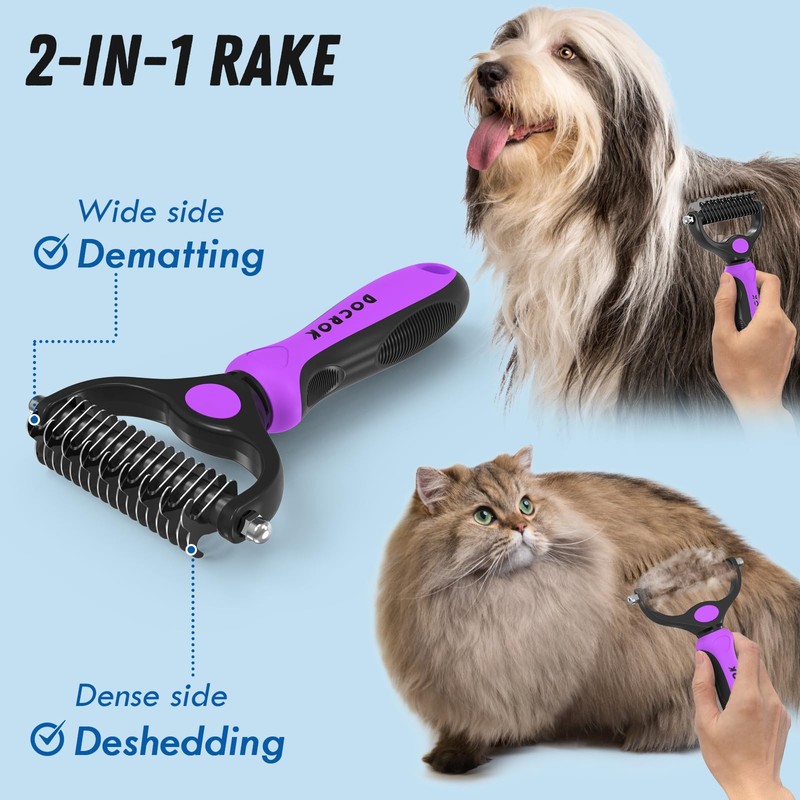 Docrok Pet Grooming Brush and Metal Comb Combo - Undercoat