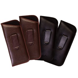 Calabria Slim Half Clip Soft Eyeglass Case 4 PACK-2 Black & 2 Brown Syn. Leather