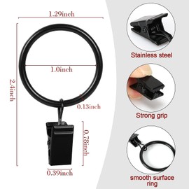 46 Pack Shower Curtain Hooks, Curtain Clips Metal Hooks Curtain Rings with Clips Curtain Hangers Black Curtain Rings, Curtain Rod Clips Photo Small Clips Shower Curtain Hanger for Indoor Outdoors