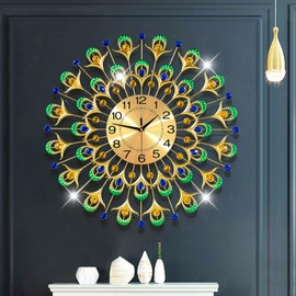 FLEBLE Wall Clocks for Living Room Decor Large Wall Clock Battery Operated 24" Silent Non-Ticking for Kitchen,Home,Office,Bedroom,Office Indoor Crystal Round Wall Decoration