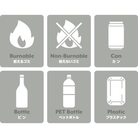 Collaboration Garbage Separation Seal, Set of 6, Flammable, Non-Flammable, Plastic Bottles, Bottles, Cans, Plastic Garbage (Gray)