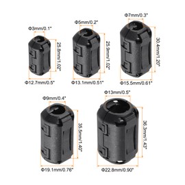 sourcing map Clip-on Ferrite Ring Core Anti-interference Noise for 3mm/ 5mm/ 7mm/ 9mm/ 13mm Diameter Cable,Tvs,Speakers,Radio,Audio Equipment 60Pcs