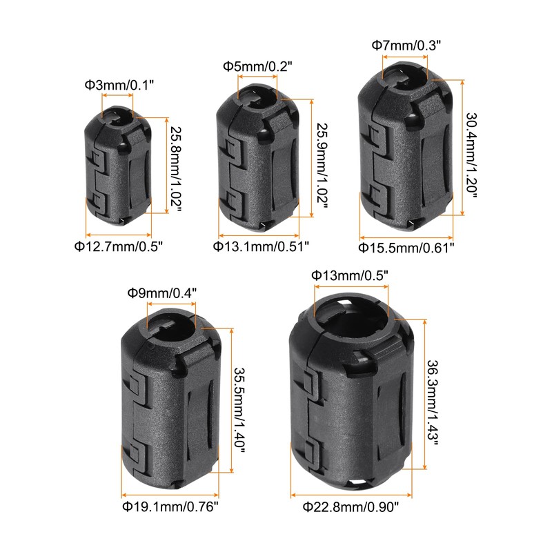 sourcing map Clip-on Ferrite Ring Core Anti-interference Noise for 3mm/