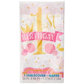 Unique Party 58153 Tutu 1st Birthday Rectangular Plastic Table Cover, Pink and Gold