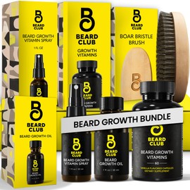Beard Club Premium Beard Growth Kit - Growth Oil, Vitamins, Vitamin Spray & Boar Bristle Brush - Gift Set
