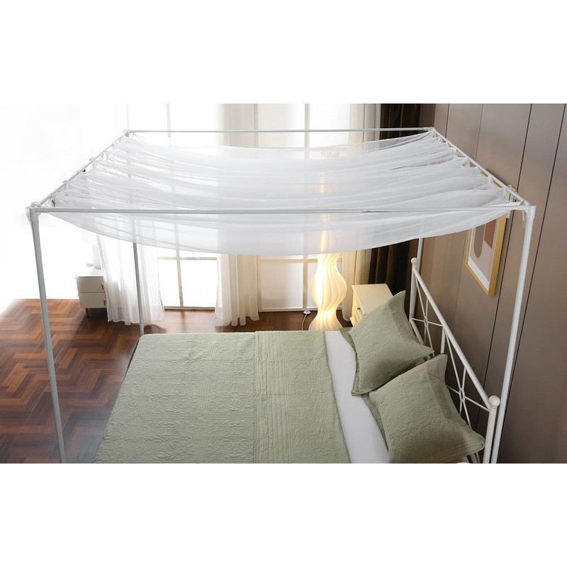 WANFASO Pleated White Sheer Canopy Bed Curtains for Top of