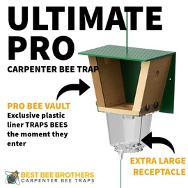 Best Bee Brothers Ultimate Pro Carpenter Bee Trap for Outside with Extra-Large, Clear External Bee Vault & Spring-Loaded Door, 4.2” D x 5.8” W x 7.5” H (4 Pack)