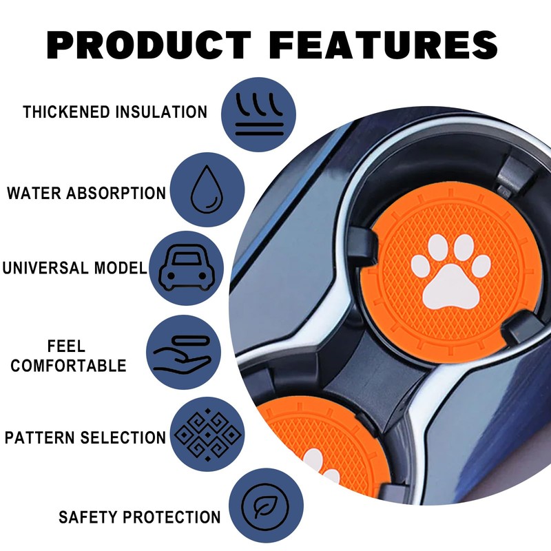Piburth 4 Pack Car Cup Holder Coasters, Dog Paw Insert
