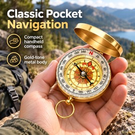 Portable Pocket Compass for Hiking and Camping – Gold-Tone Water-Resistant Navigation Compass with Glow-in-the-Dark Display for Outdoor Adventures