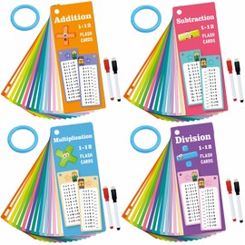 60Pcs Multiplication Division Addition & Subtraction Flash Cards, Math Flash Card Set with 8 Dry-Erase Pens, 4 Rings | Times Table Flash Cards for 1st - 3rd Grades | Fun Learning with Math Games