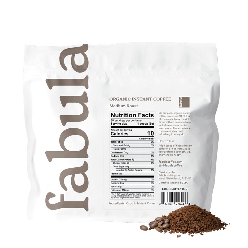 Fabula Organic Instant Coffee, Low Acid, Mold Free - Medium