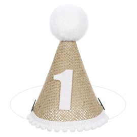Auswalar 1PCS 1st Birthday Hat,First Birthday Hat Khaki Handmade Linen Cone One Birthday Hat,for Girls Boys Photo Prop 1st birthday Party Decoration Party Hats