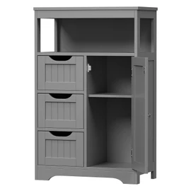 Segawe Bathroom Floor Cabinet Side Storage Organizer with 3 Drawers Gray Home Indoor