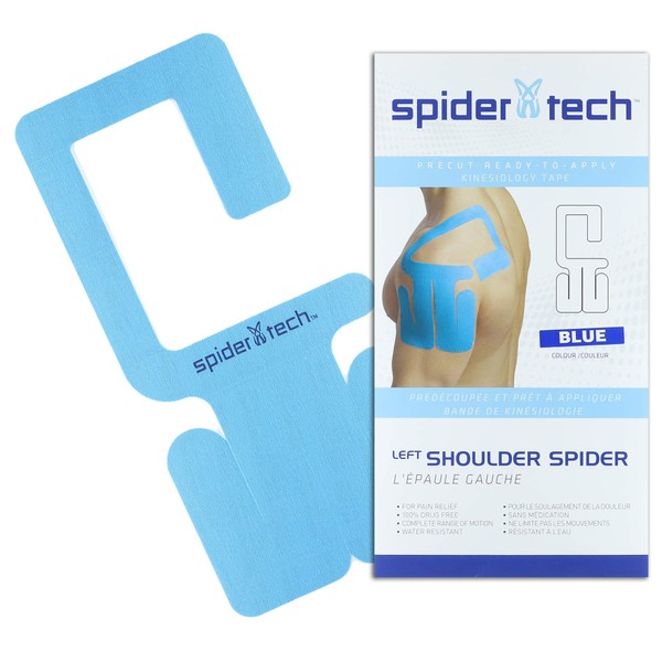 Spidertech Left Shoulder Pre-Cut Kinesiology Tape [Blue]. Water-Resistant, Latex-Free and Easy to use. Preferred by Athletes. Reduce Pain and Inflammation, Help re-Train Muscles, Enhanced Performance