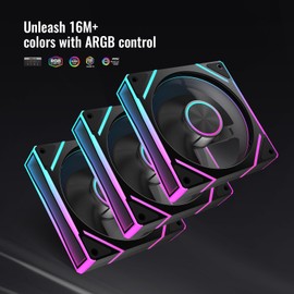 RUIX V8 Prism 120mm ARGB PWM Computer Case Fan 3-Pack, Mirror Design, High-Performance Cooling for Gaming PC - Black, Reverse