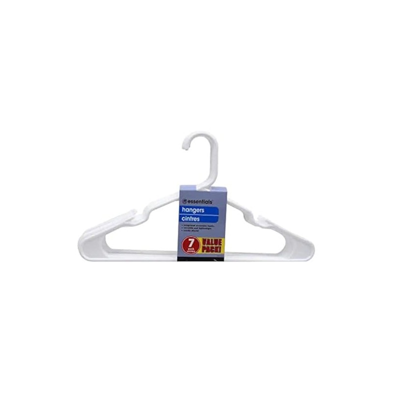 ESSENTIALS White Plastic Adult-Sized Hangers, 7 Hangers Per Package
