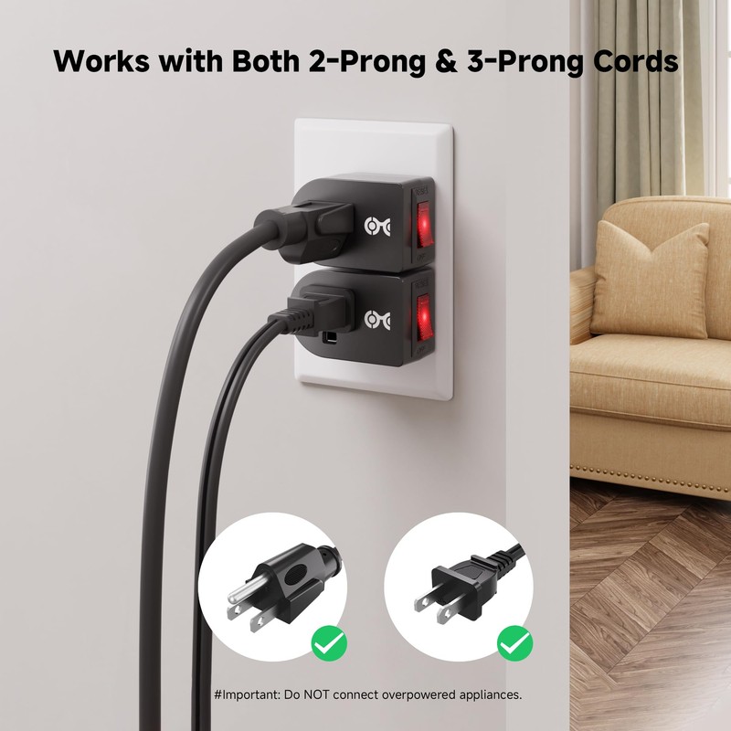 [ETL Listed] Cable Matters 3-Pack Grounded Outlet Switch with On