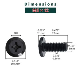 M5-0.8 x 12mm Flat Head Machine Screws (50 pcs), 18-8 (304) Stainless Steel, Phillips Drive #2, Black Oxide Coated Furniture Connectors Screws, Fayeploo