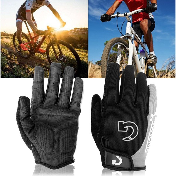 GEARONIC Cycling Gloves Anti-Slip Mountain Bike Gloves for Men Breathable Foam Padded Biking Gloves Shock Absorbing MTB Bicycle Gloves Full Finger Guantes (Gray Full Finger, Full XL (8"-8.5"))