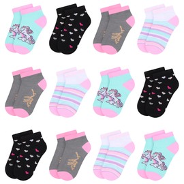 L&K-II 10/12 Children's Girls Socks with Cute Patterns Trainer Socks Kids Cotton Colourful 2848 VA, 12 pair-2850