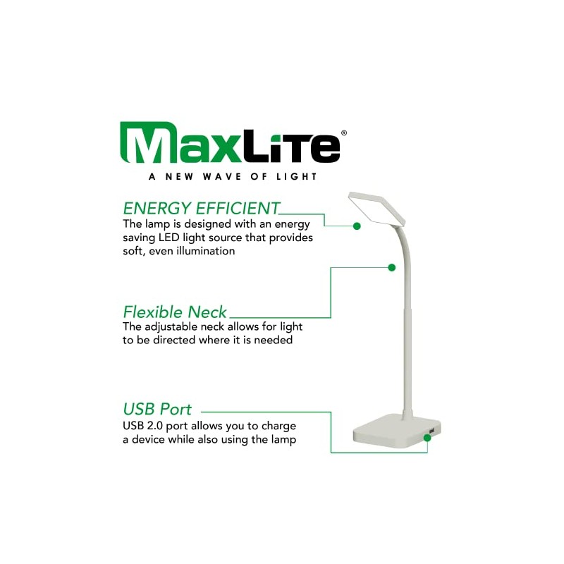 MaxLite Desk LAMP LED 4W Slim 3000K, USB Port, White