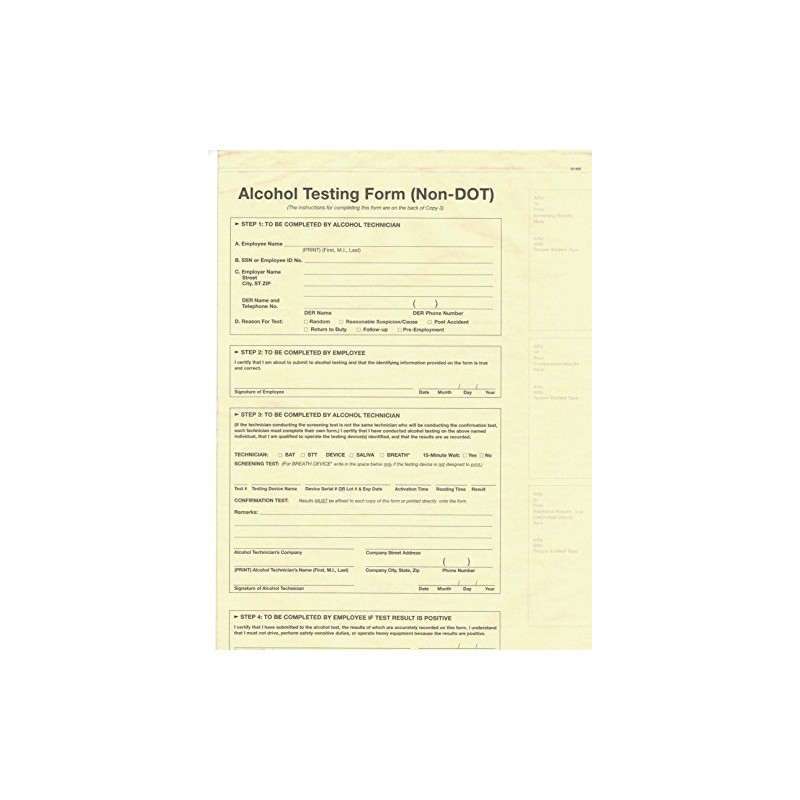 Non-DOT 3-PLY Breath Alcohol Testing Forms Pack of 100MADE in